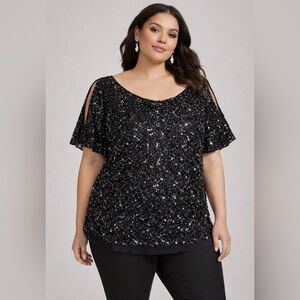 Aidan Mattox Black Sequin Top – Size XL